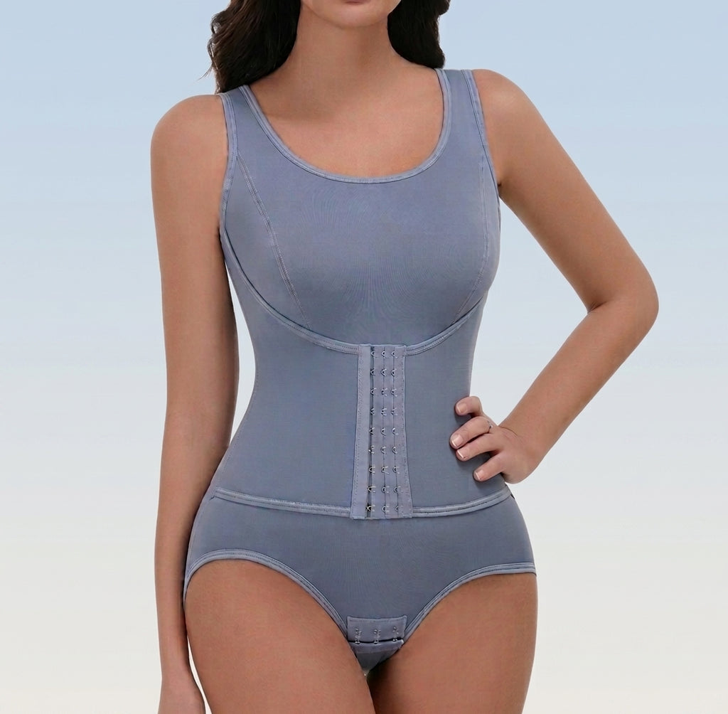 Corset Waist Zip-Up Bodysuit